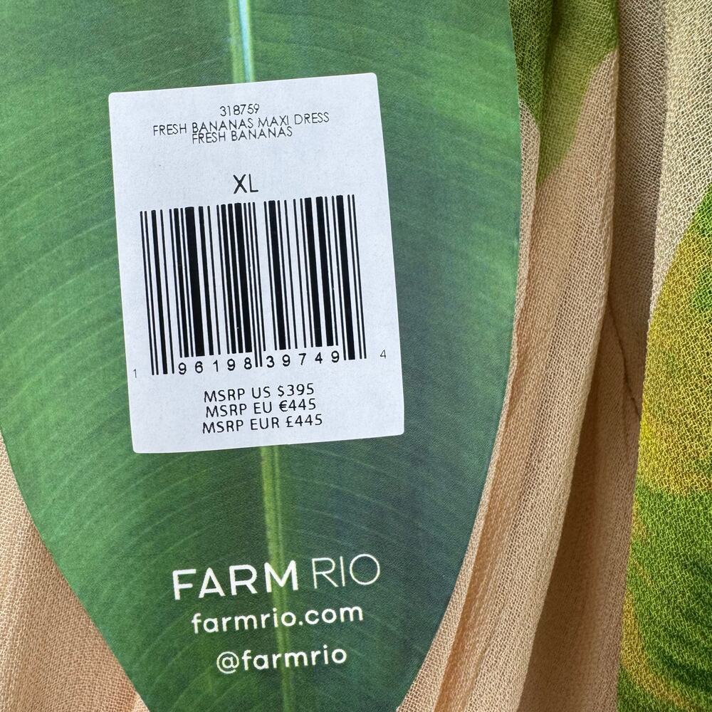 FARM Rio Women's Ruffled Banana-Print Maxi Dress Green/Beige Size XL NWT - Picture 11 of 14